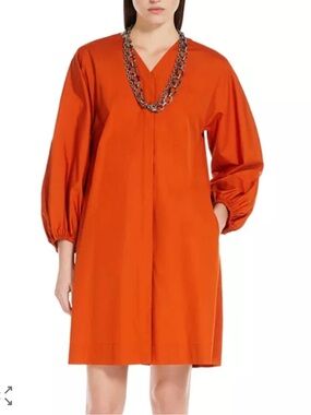 'S MAXMARA Miki Cotton Mini Dress Orange Size 8 Euro Summer Travel Loose Poplin